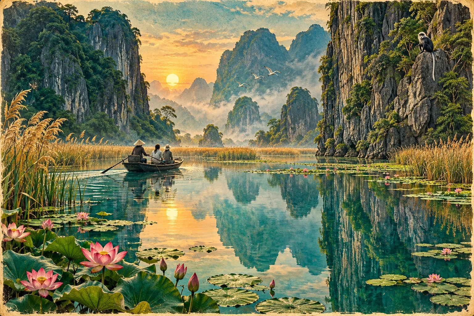 Atmospheric illustrated view of Van Long Nature Reserve