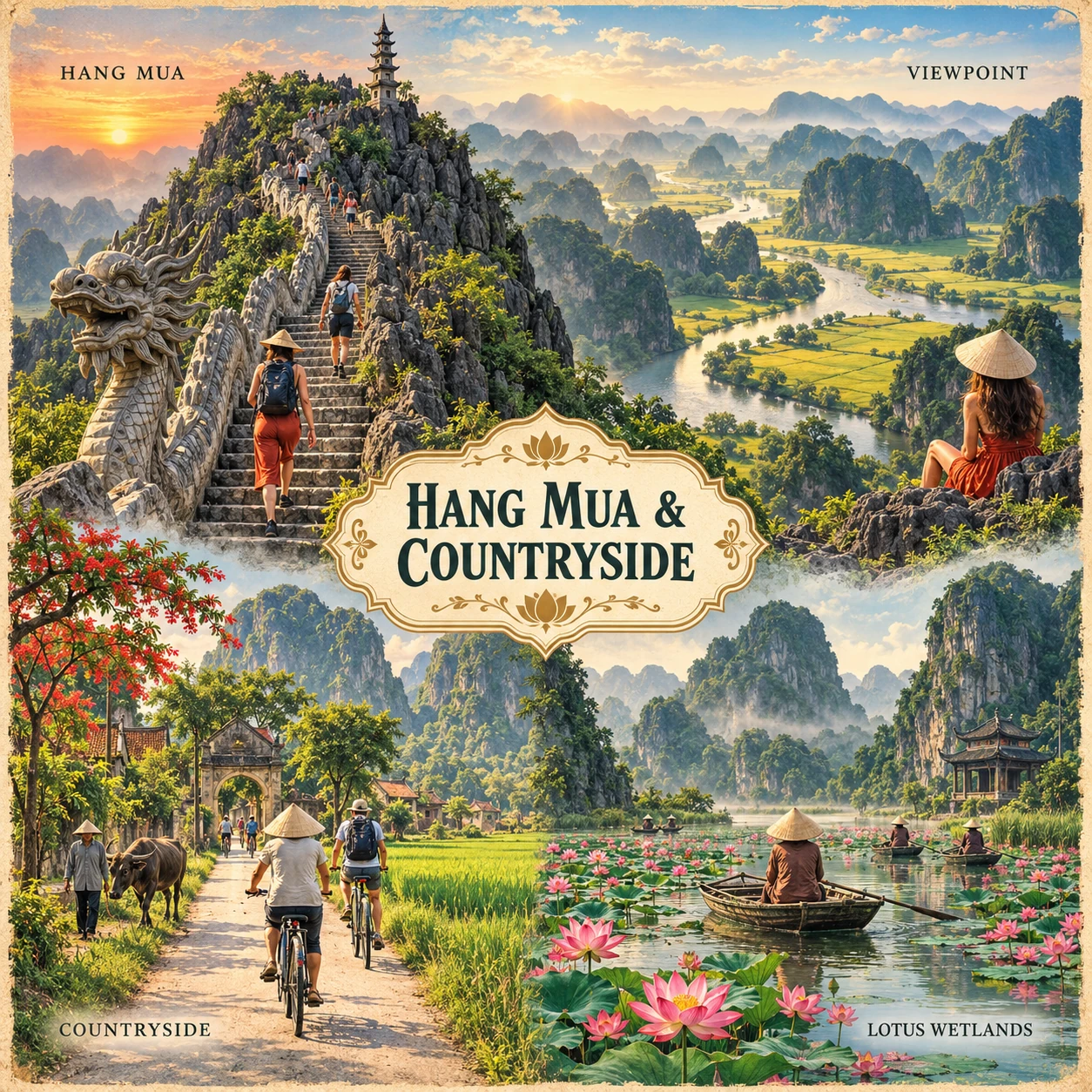 Illustrated Hang Mua and Countryside route in Ninh Binh