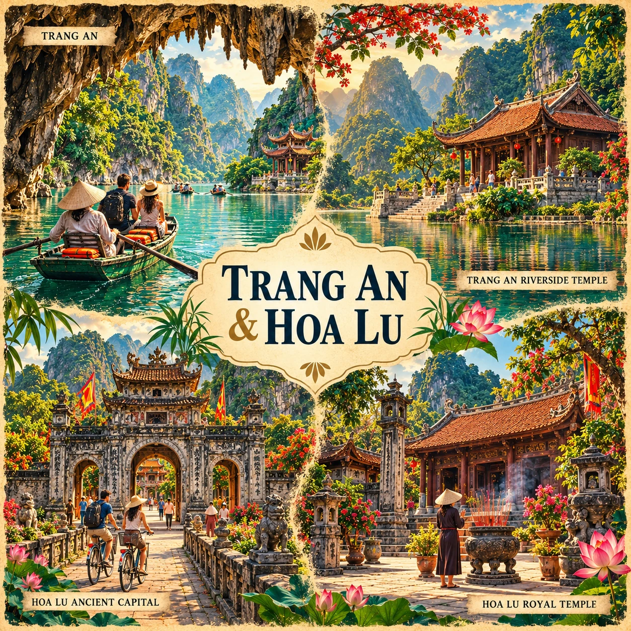 Illustrated Trang An and Hoa Lu route in Ninh Binh