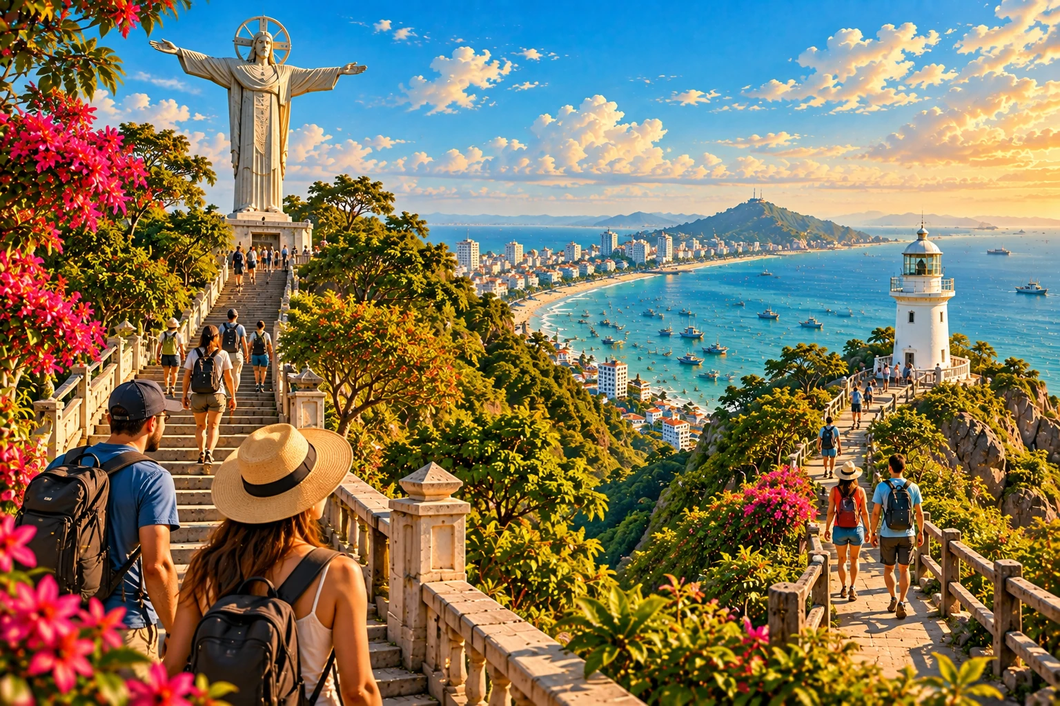 Travelers enjoying Christ Statue and Lighthouse Walk in Vung Tau