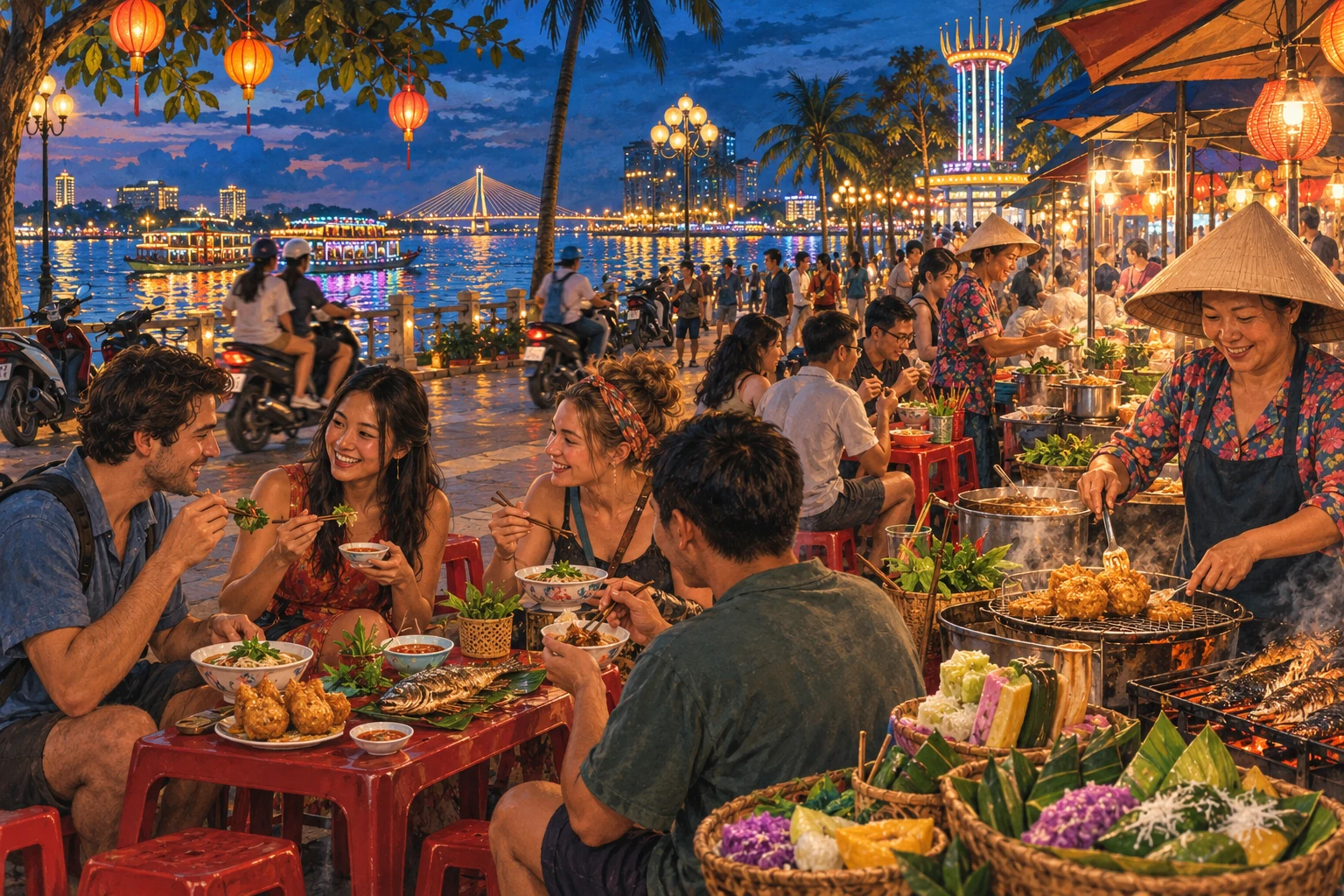 Travelers enjoying Can Tho Street Food Tour in Can Tho