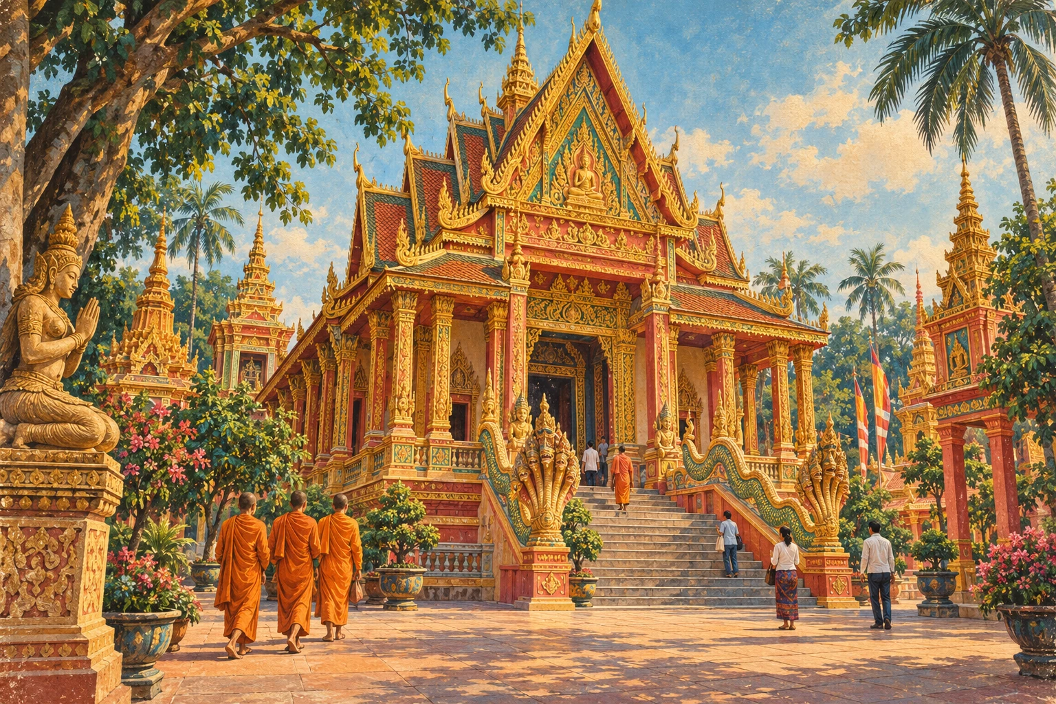 Illustrated view of Munir Ansay Pagoda in Can Tho