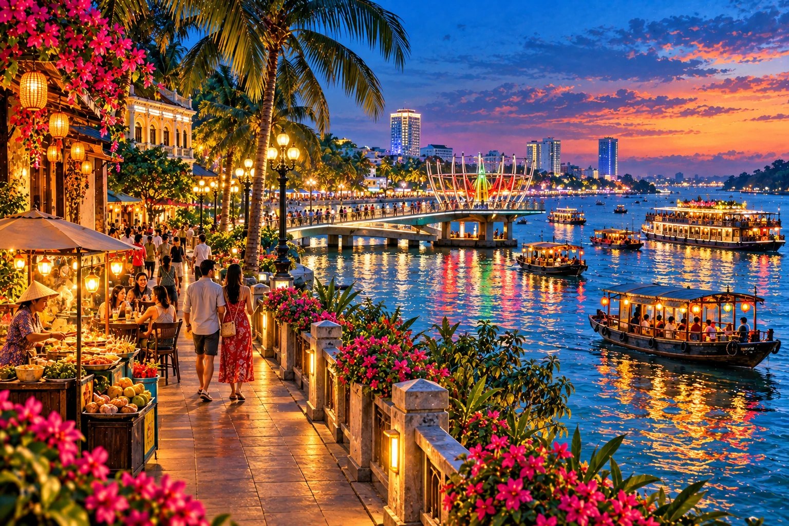 Illustrated view of Ninh Kieu Wharf in Can Tho