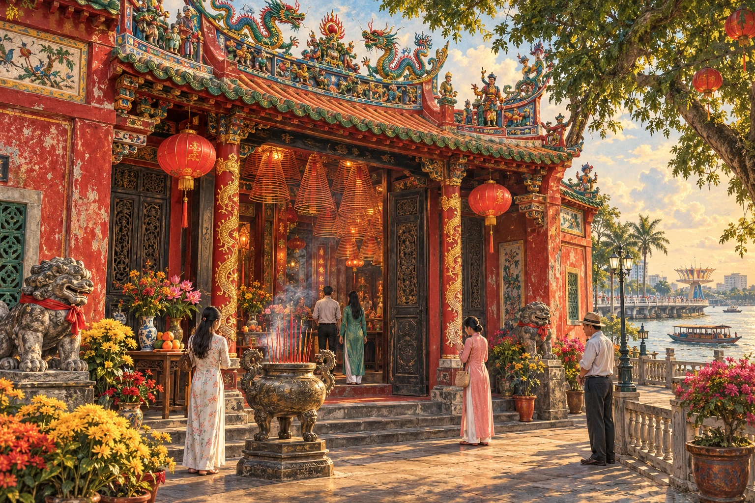 Illustrated view of Ong Pagoda in Can Tho