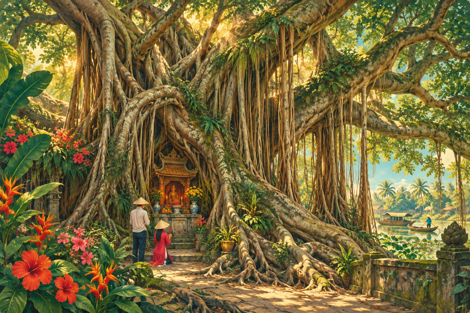 Atmospheric illustrated view of Gian Gua Heritage Tree