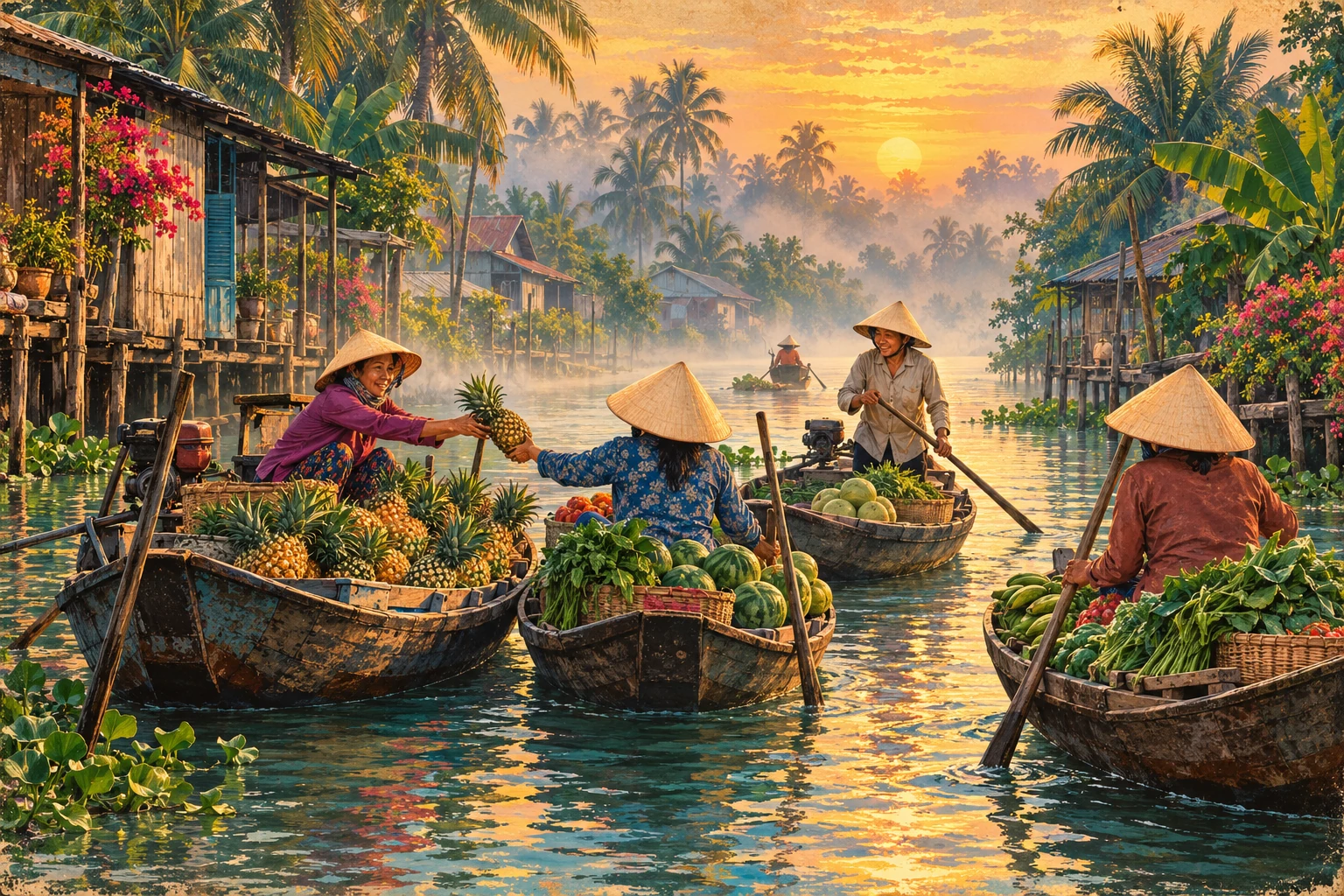 Atmospheric illustrated view of Phong Dien Floating Market
