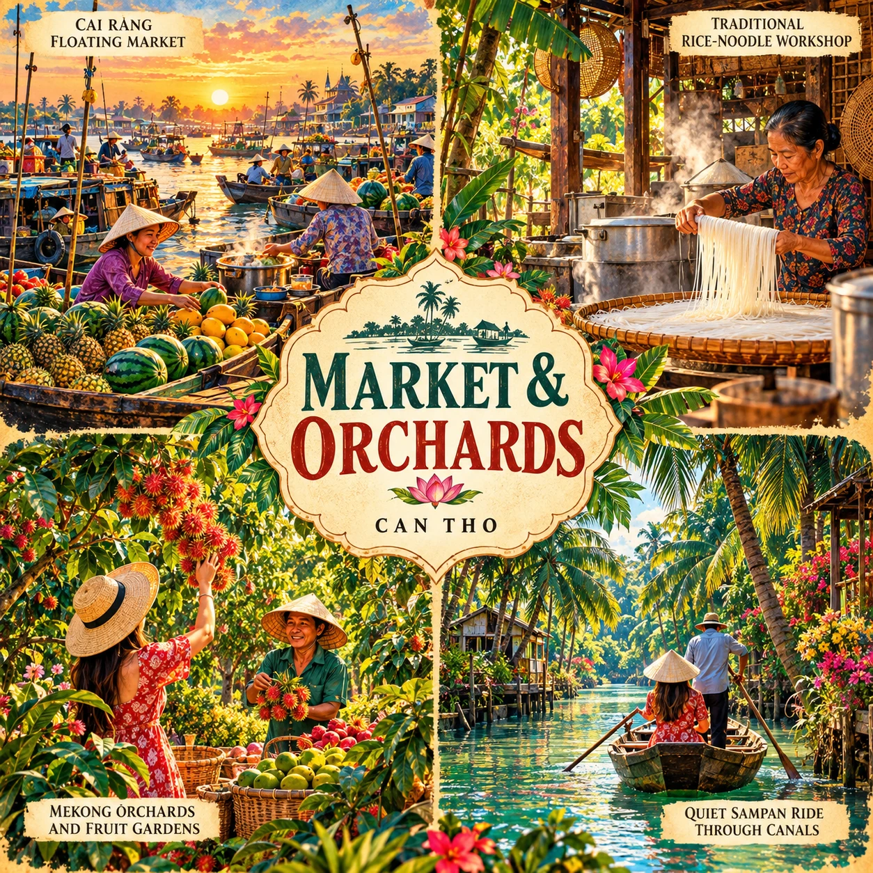 Illustrated Floating Market and Orchards route in Can Tho