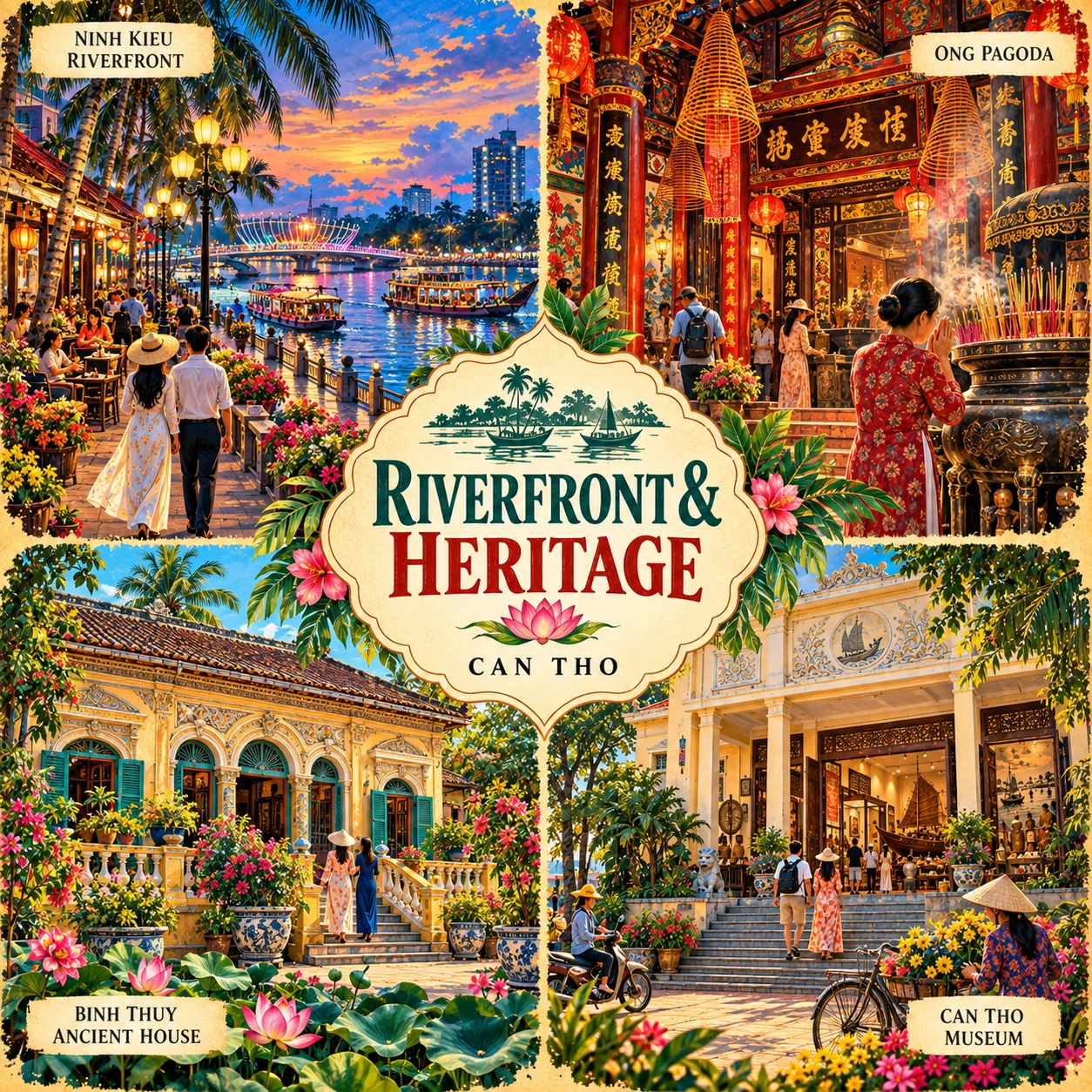 Illustrated Riverfront and Heritage route in Can Tho