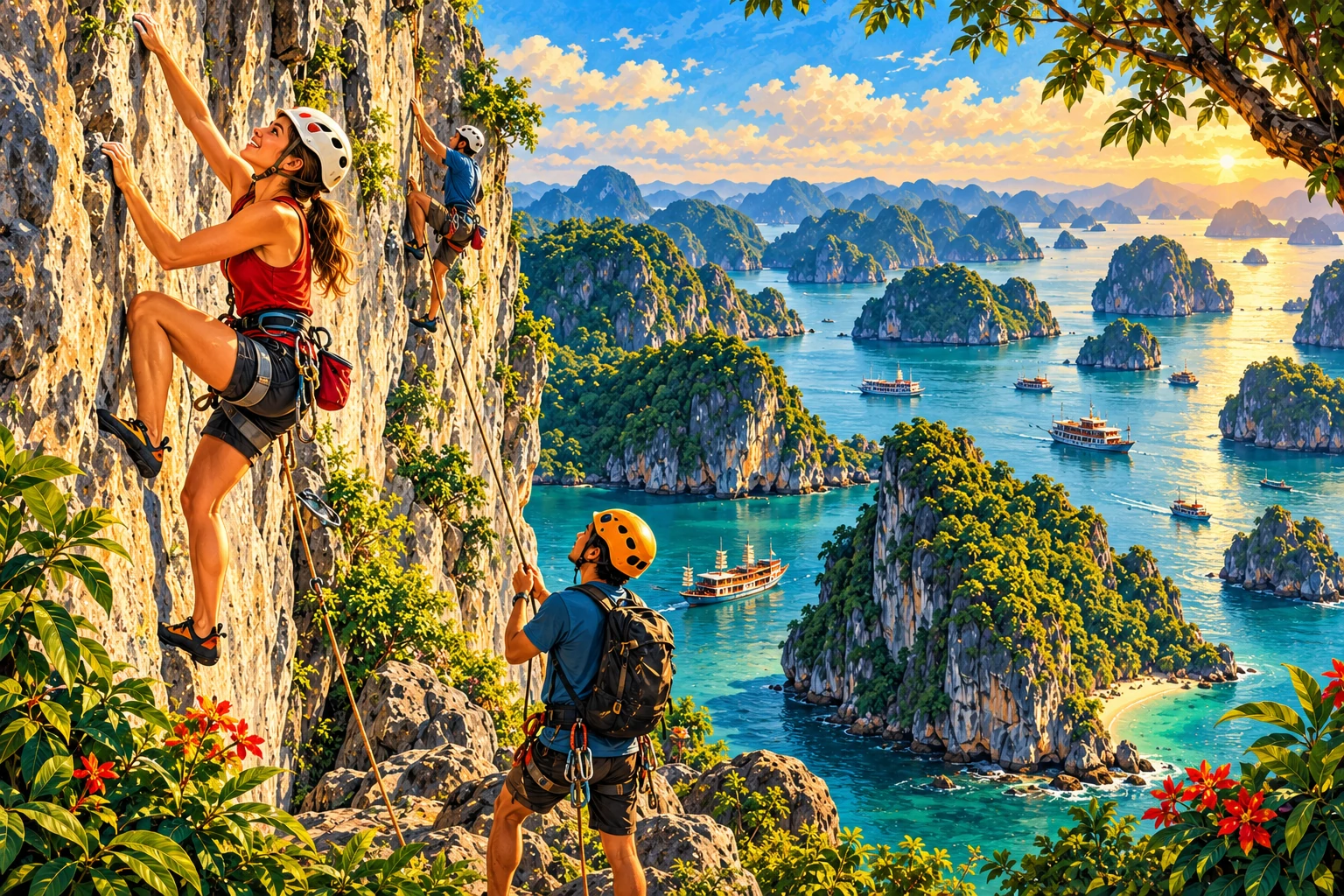 Travelers enjoying Cat Ba Rock Climbing Experience in Hai Phong
