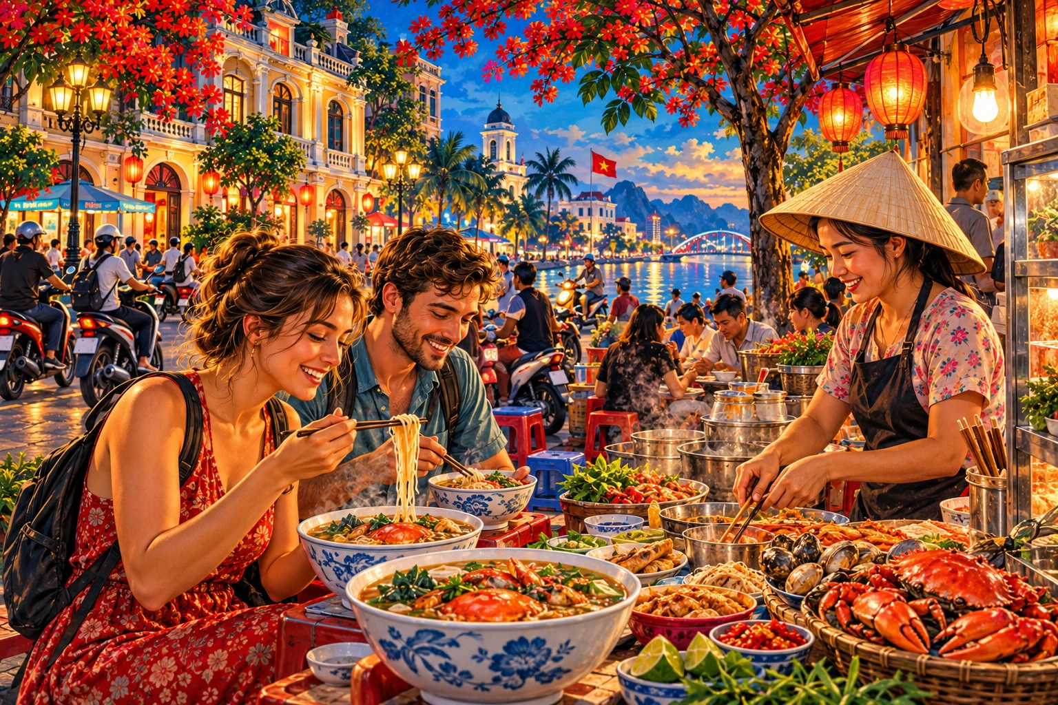 Travelers enjoying Hai Phong Street Food Tour in Hai Phong