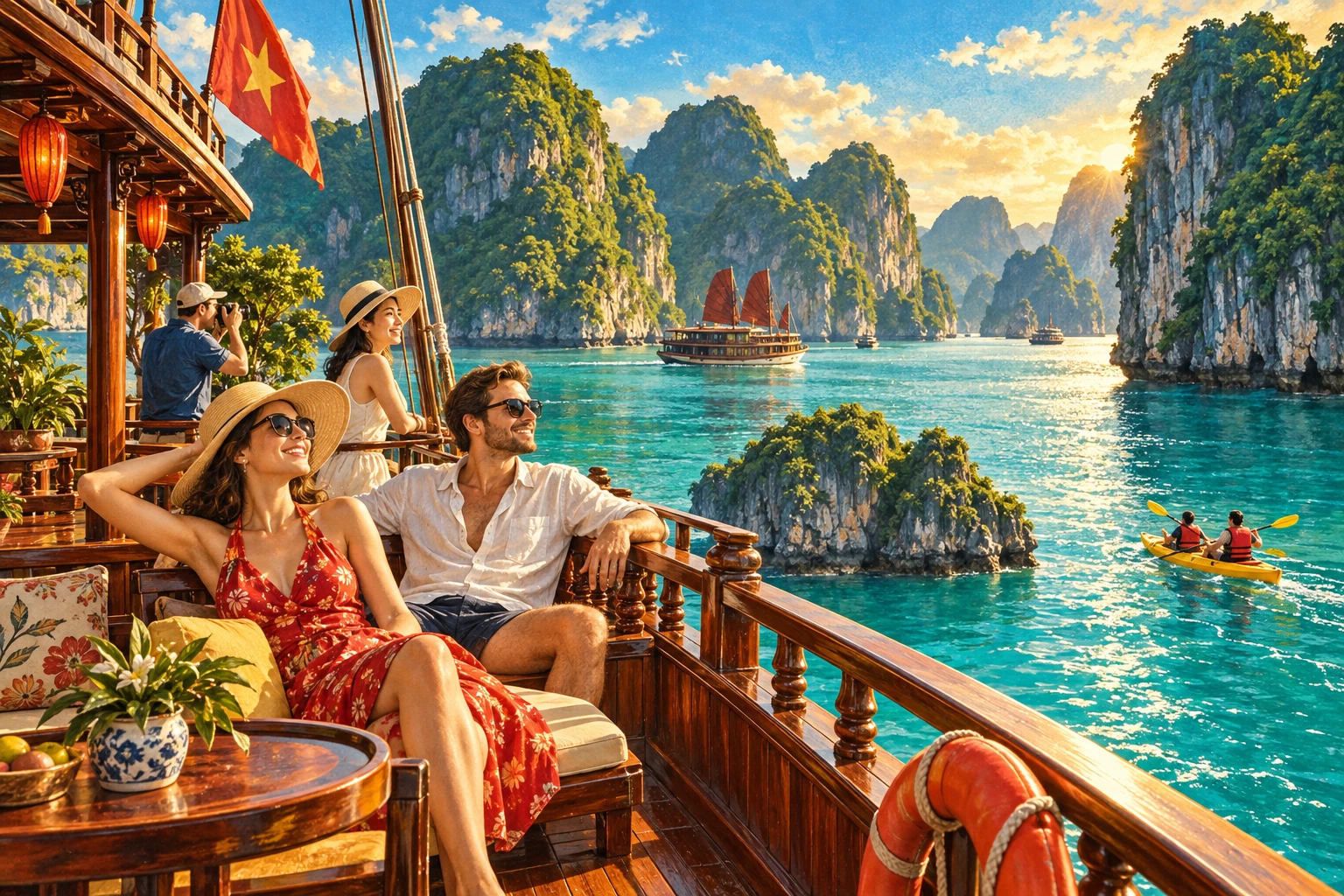 Travelers enjoying Lan Ha Bay Day Cruise in Hai Phong