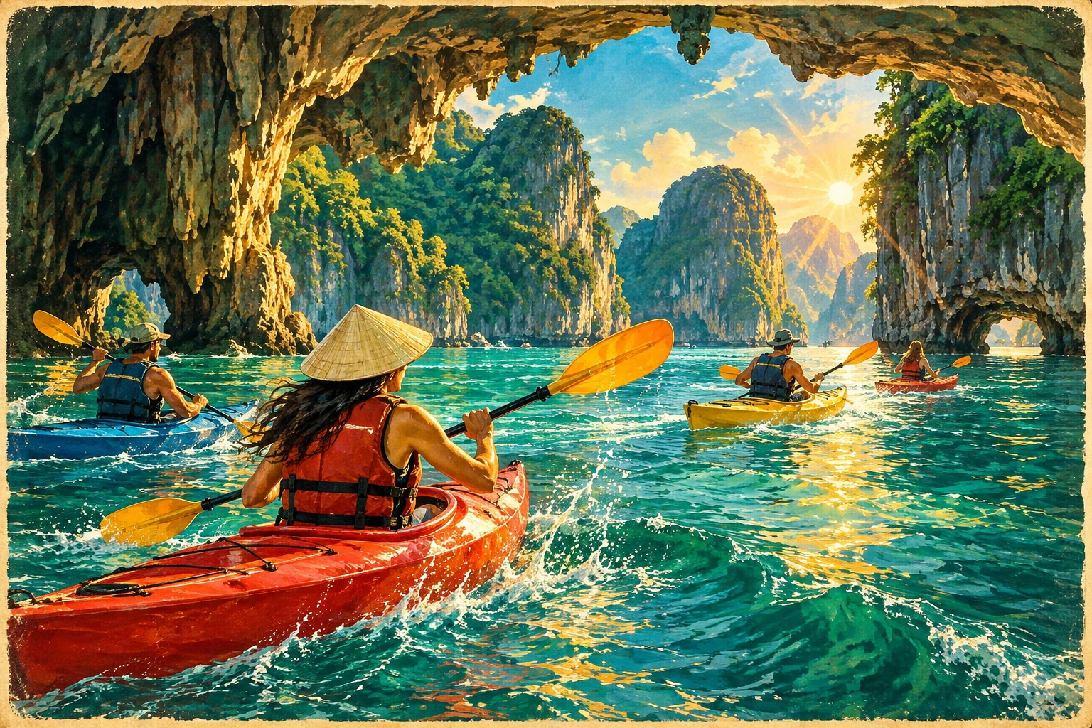 Travelers enjoying Lan Ha Bay Kayaking Tour in Hai Phong