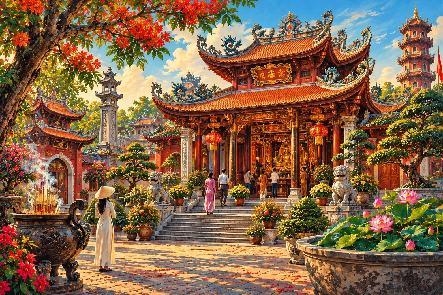 Illustrated view of Du Hang Pagoda in Hai Phong