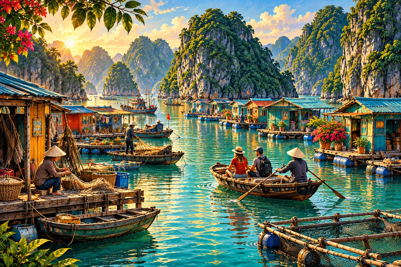 Atmospheric illustrated view of Cai Beo Floating Village