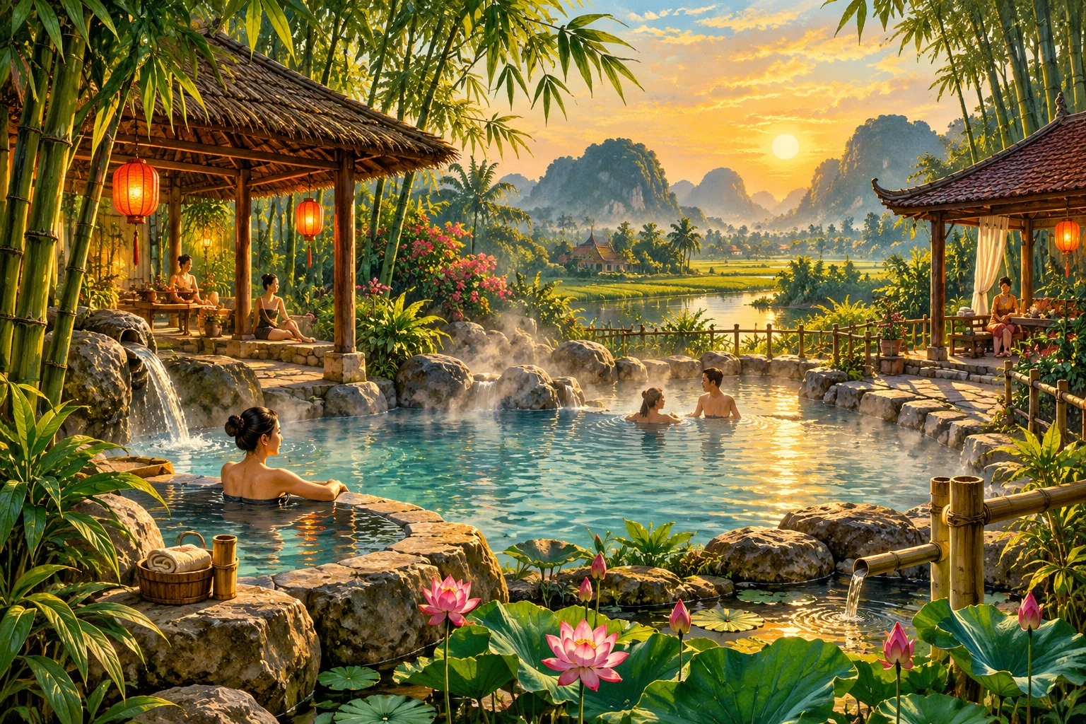 Atmospheric illustrated view of Tien Lang Hot Springs