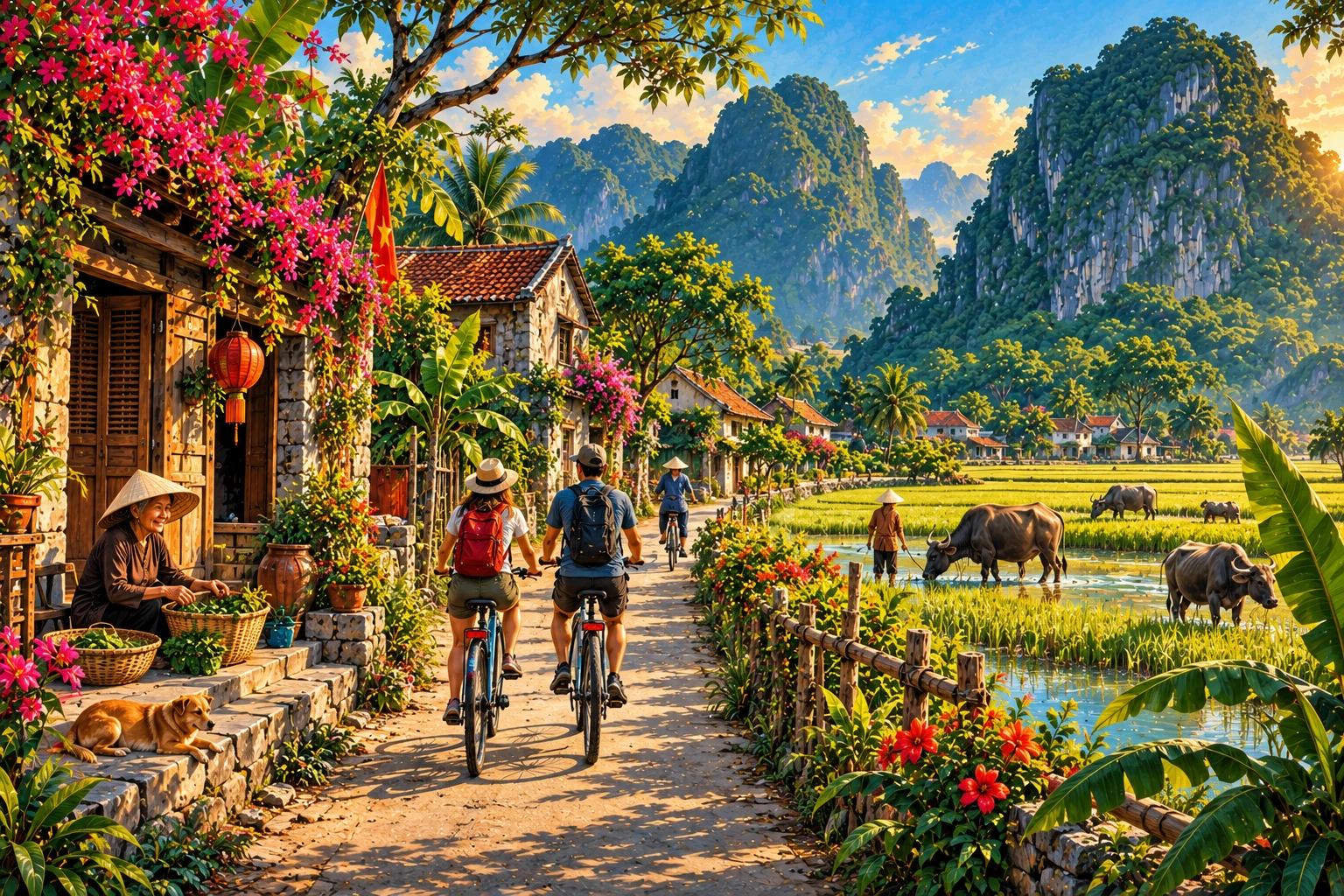 Atmospheric illustrated view of Viet Hai Village