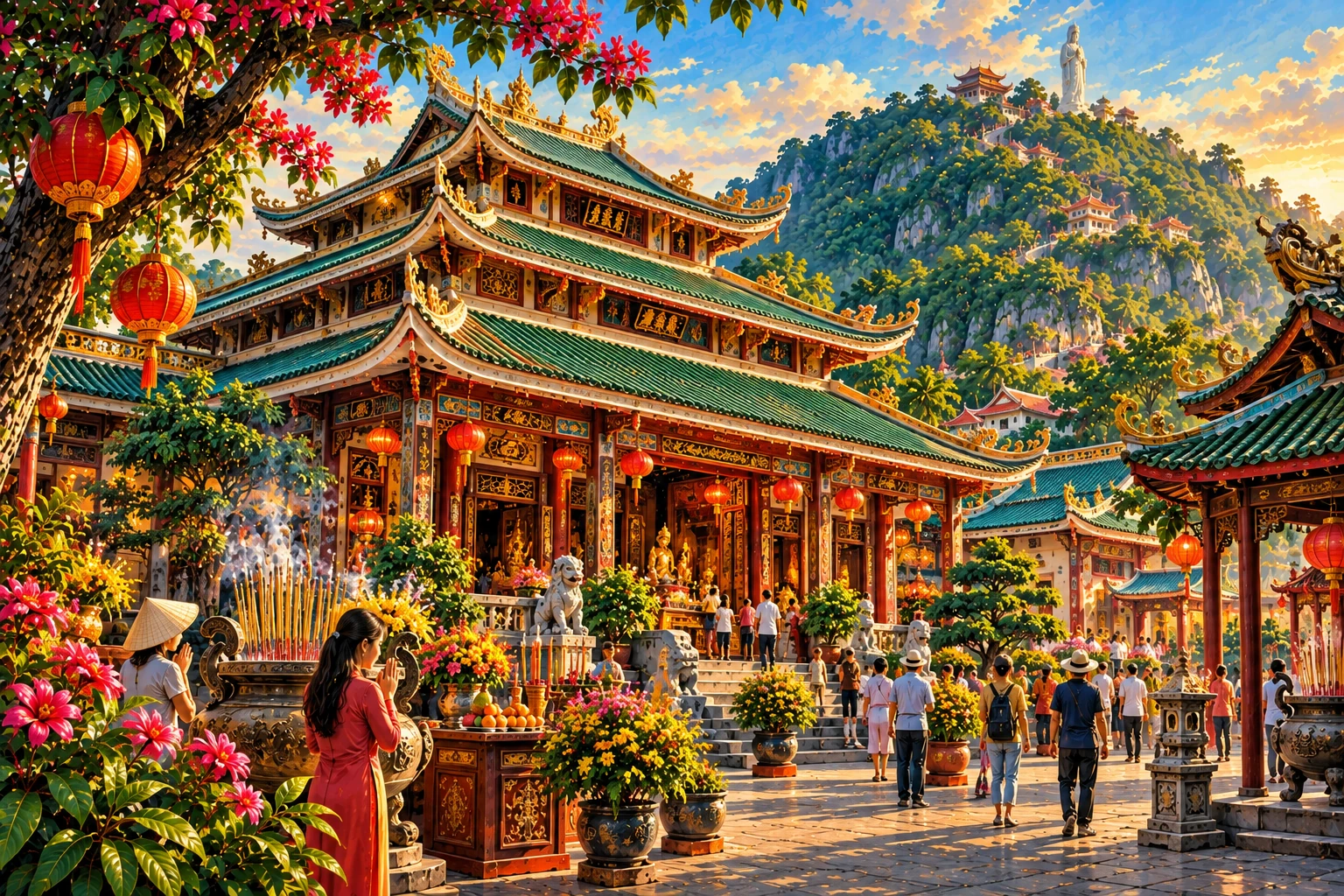 Illustrated view of Ba Chua Xu Temple in An Giang