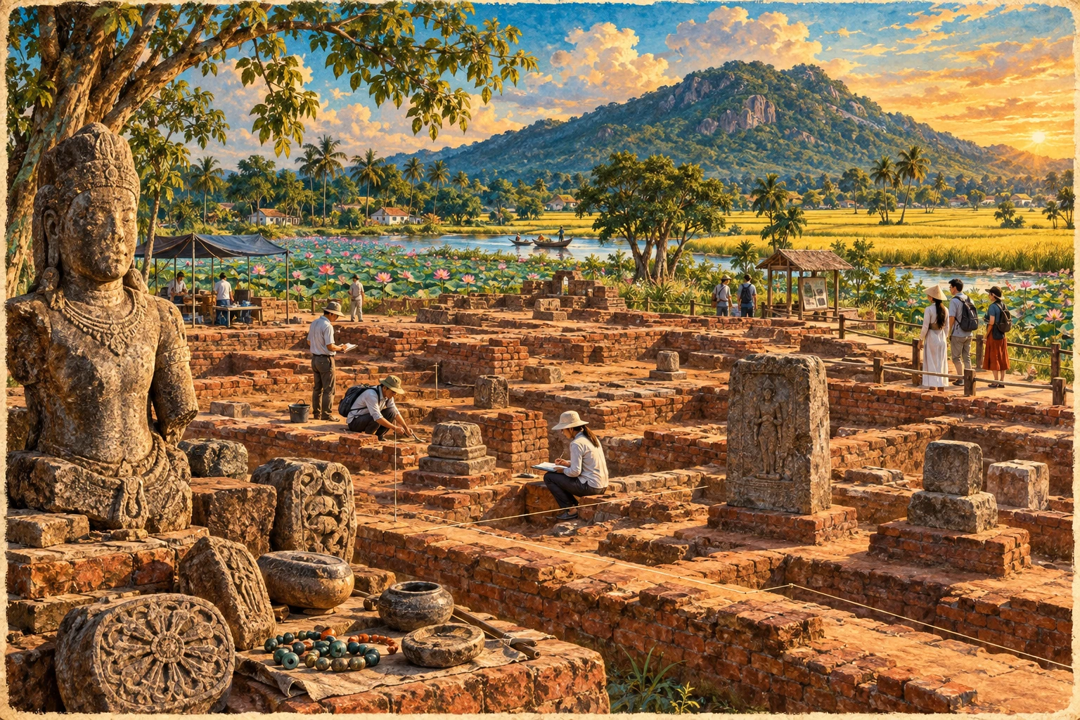 Illustrated view of Oc Eo Archaeological Site in An Giang