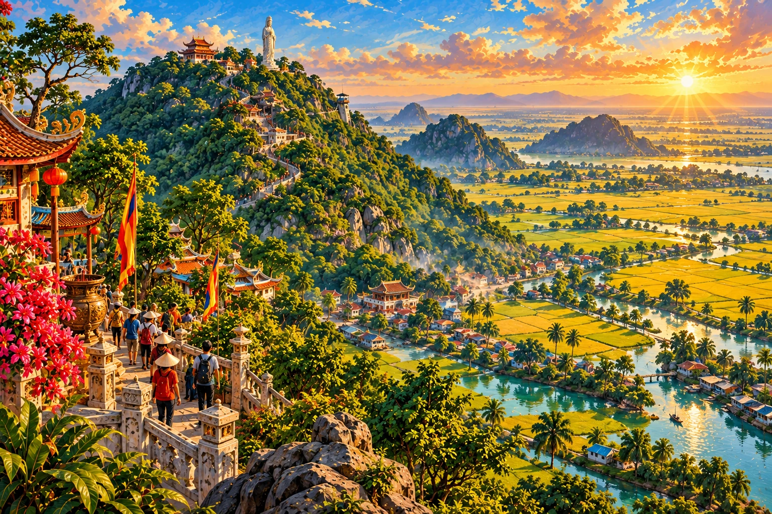 Illustrated view of Sam Mountain Chau Doc in An Giang