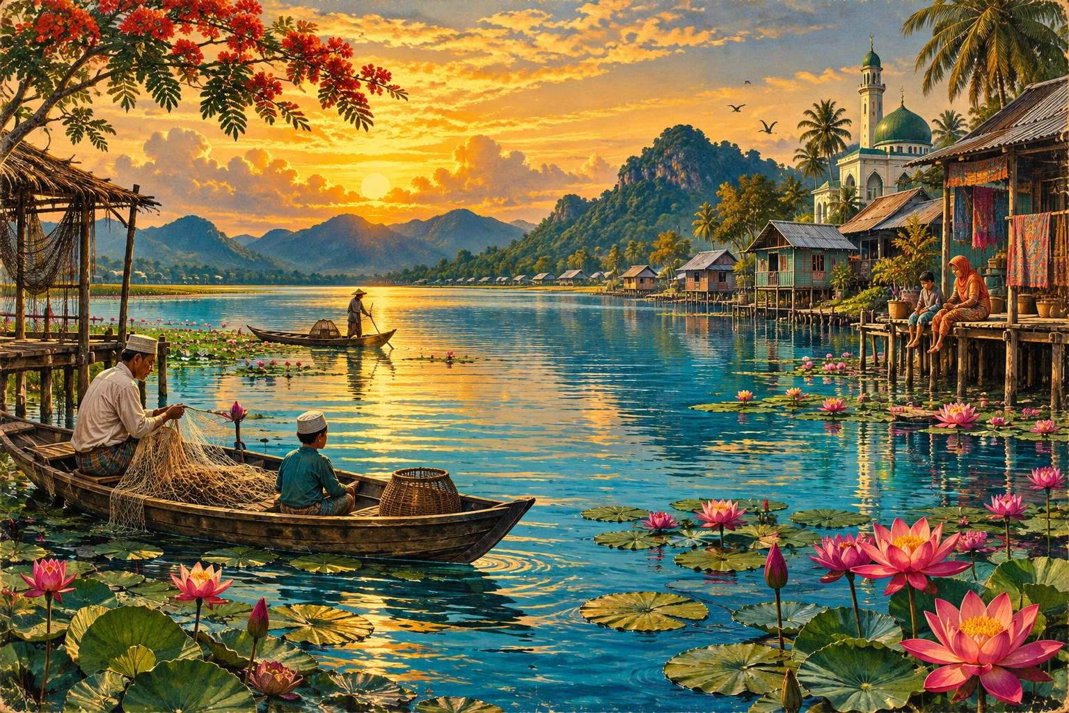 Atmospheric illustrated view of Bung Binh Thien Lake