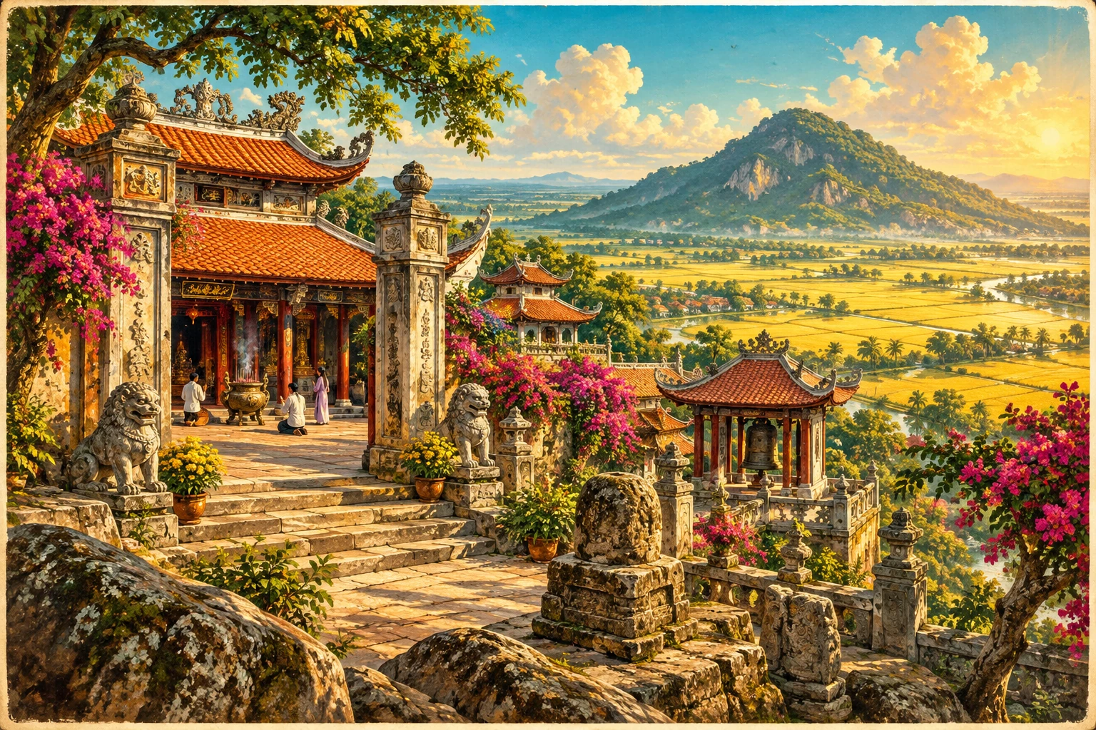Atmospheric illustrated view of Linh Son Ba The Temple