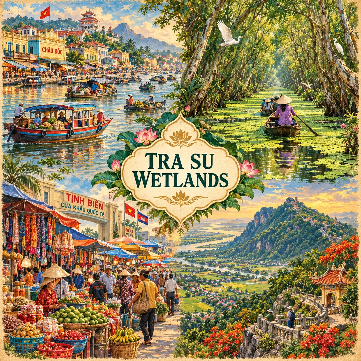 Illustrated Tra Su Wetlands route in An Giang