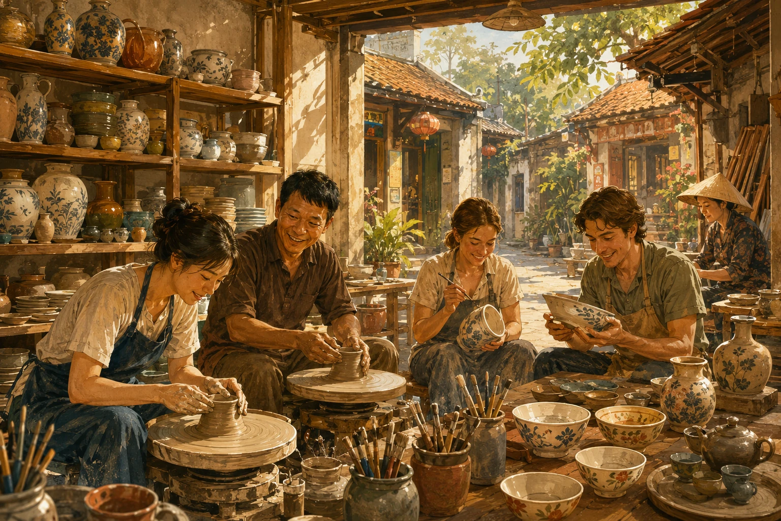 Travelers enjoying Bat Trang Pottery Workshop in Hanoi