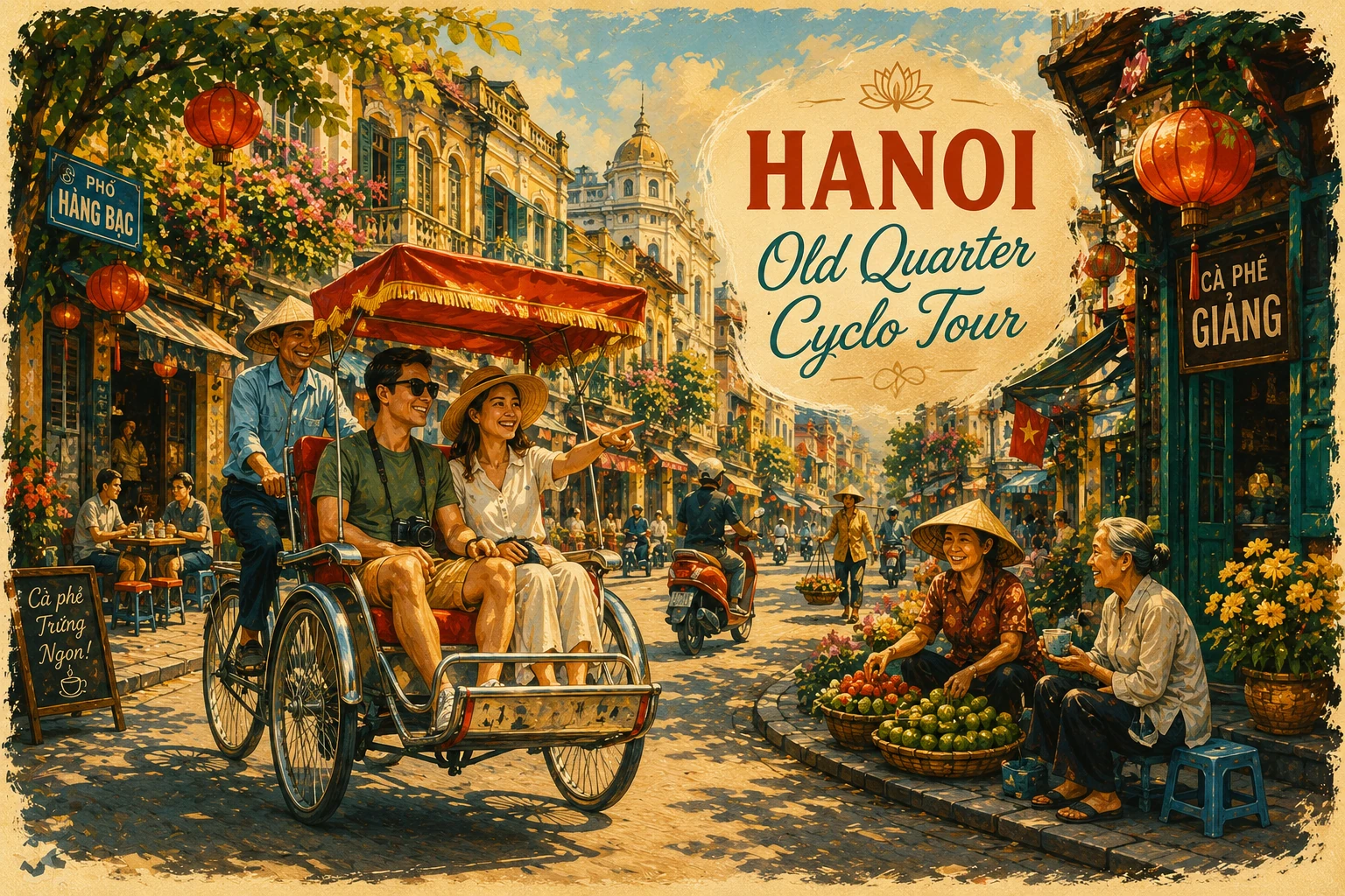Travelers enjoying Old Quarter Cyclo Tour in Hanoi