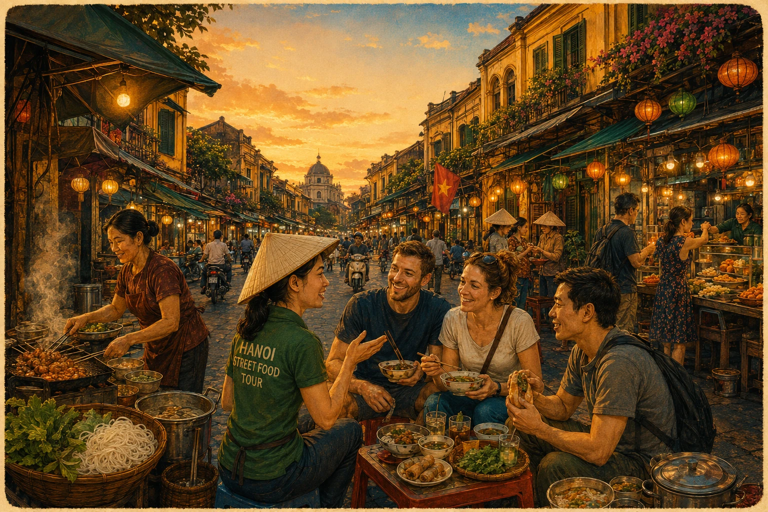 Travelers enjoying Old Quarter Street Food Tour in Hanoi