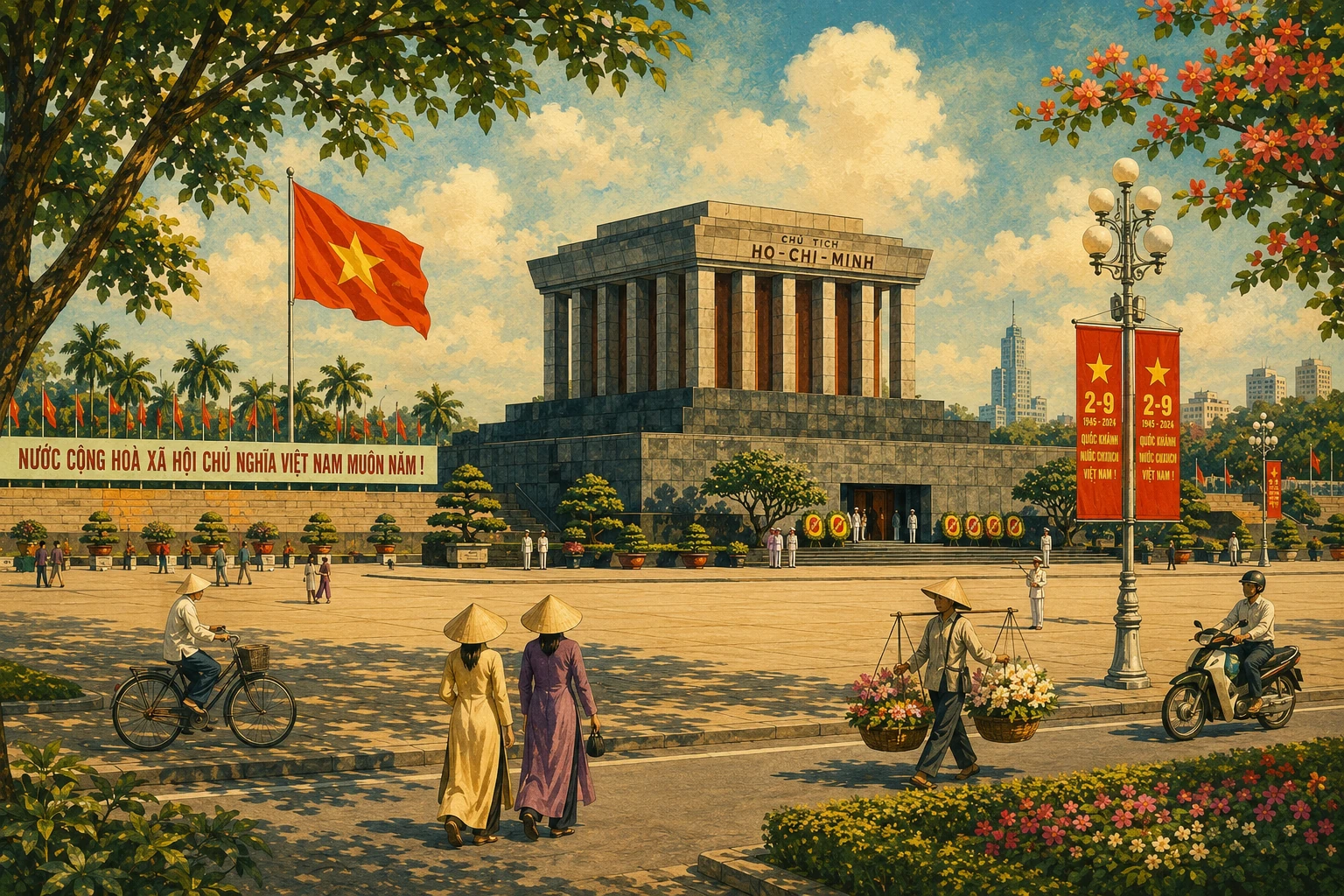 Illustrated view of Ho Chi Minh Mausoleum Ba Dinh Square in Hanoi