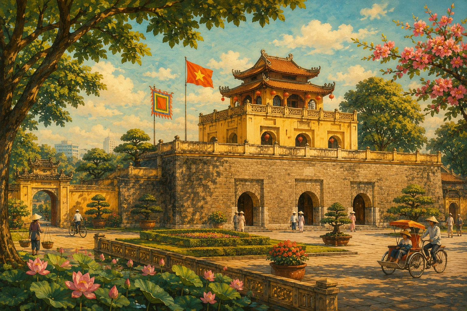 Illustrated view of Imperial Citadel Thang Long in Hanoi