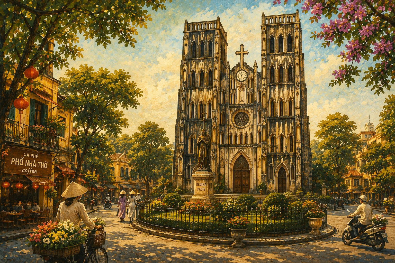 Illustrated view of St Joseph's Cathedral in Hanoi