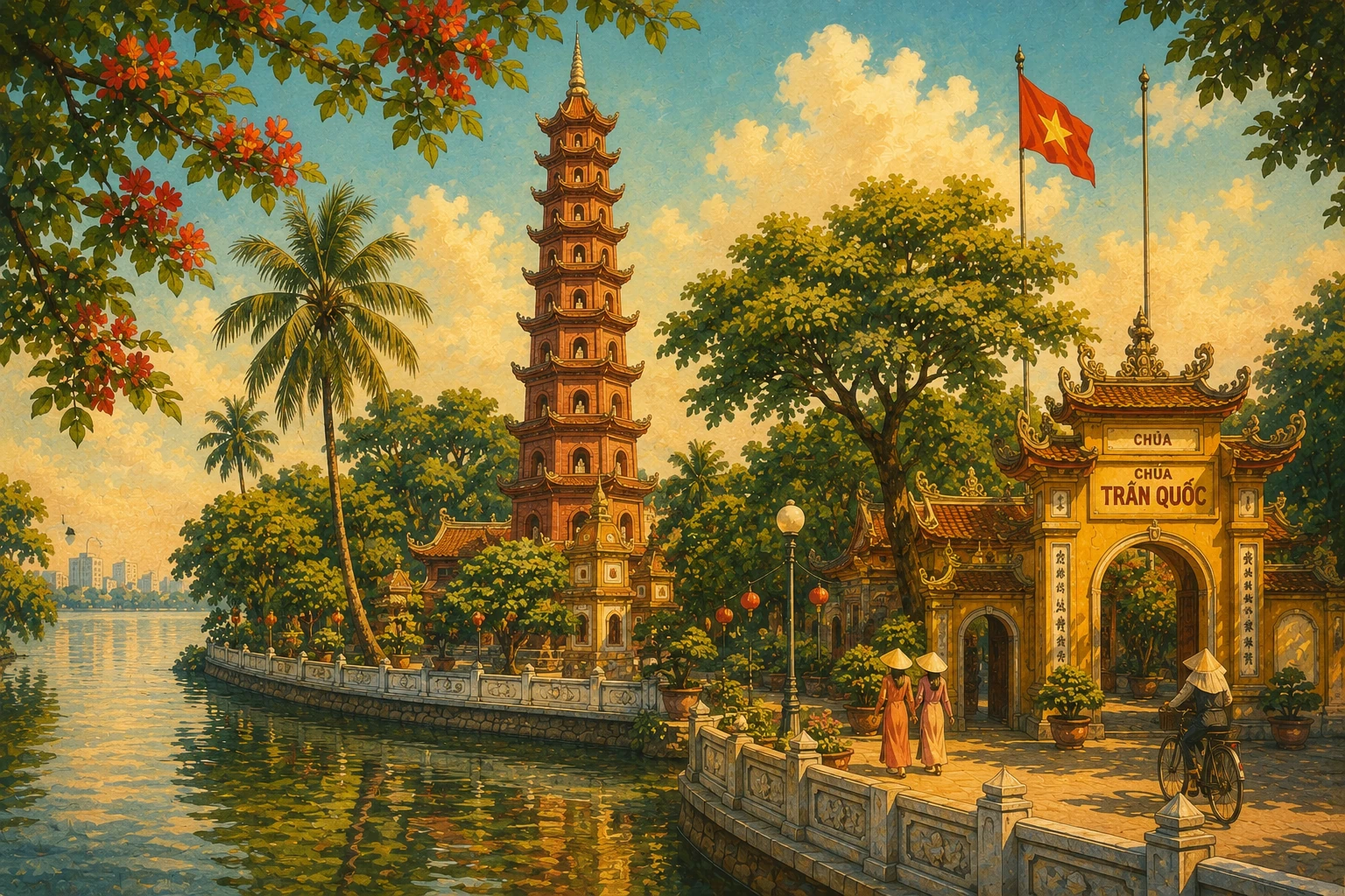 Illustrated view of Tran Quoc Pagoda in Hanoi