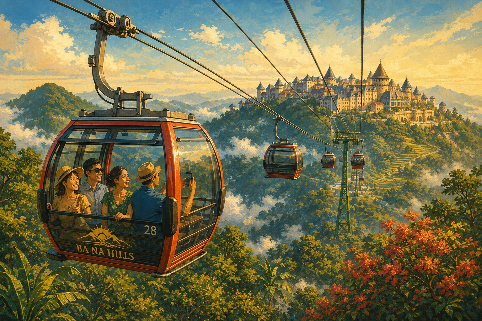 Travelers enjoying Ba Na Hills Cable Car Experience in Da Nang