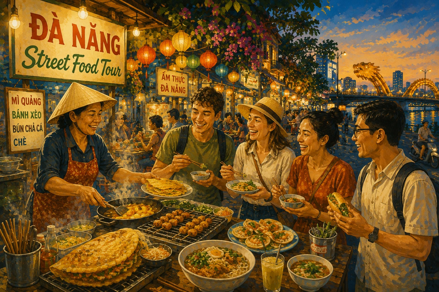 Travelers enjoying Da Nang Street Food Tour in Da Nang