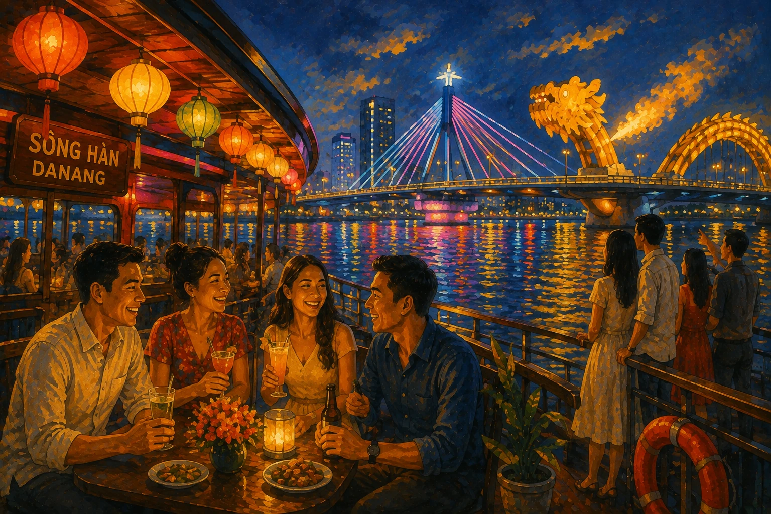 Travelers enjoying Han River Night Cruise in Da Nang