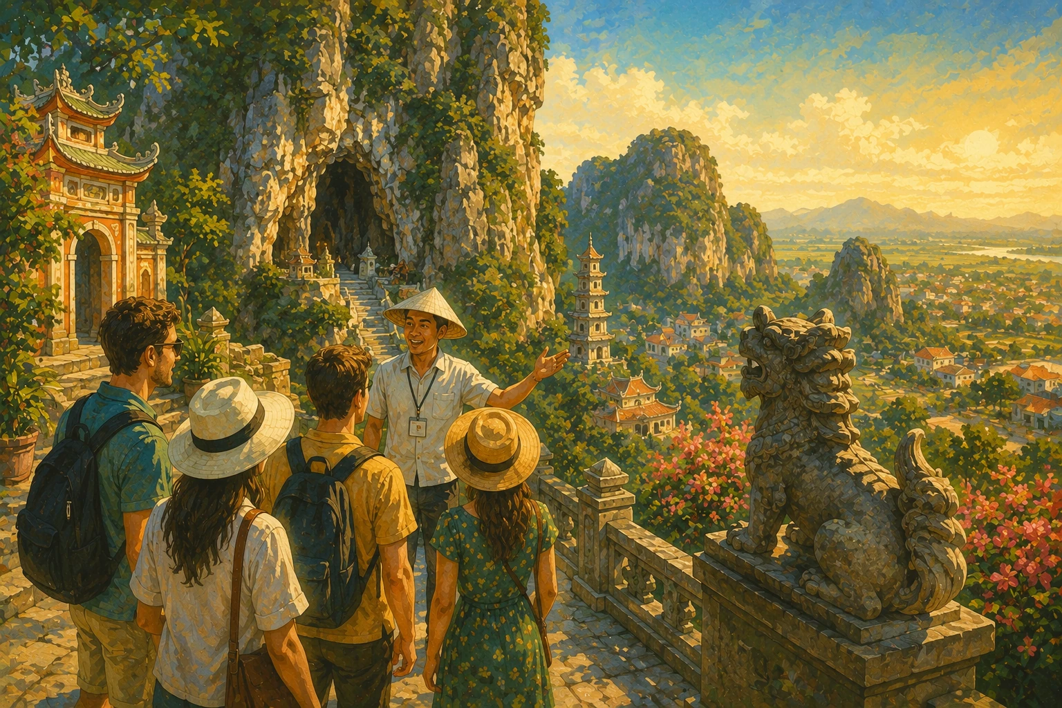Travelers enjoying Marble Mountains Guided Tour in Da Nang