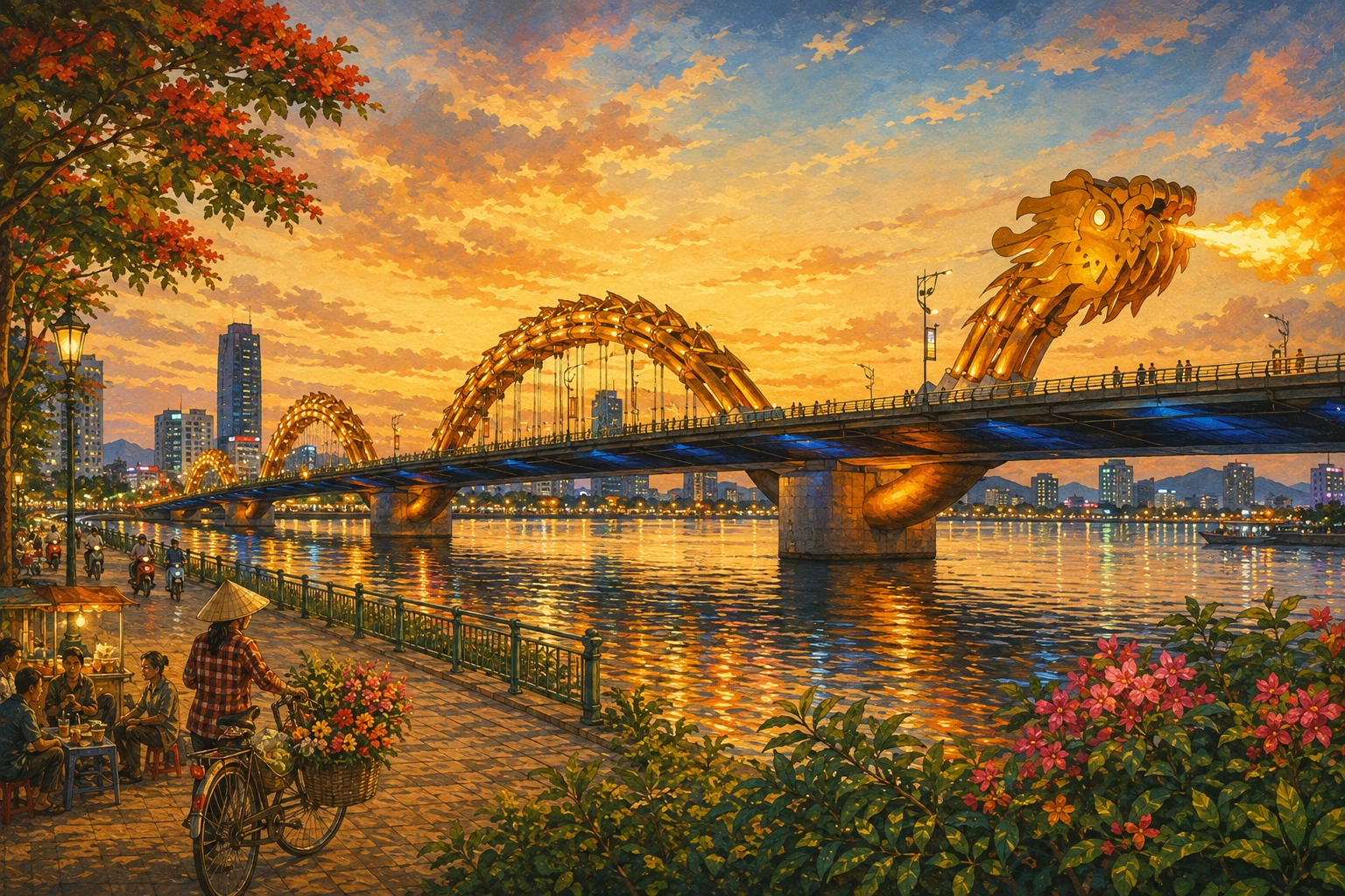 Illustrated view of Dragon Bridge in Da Nang