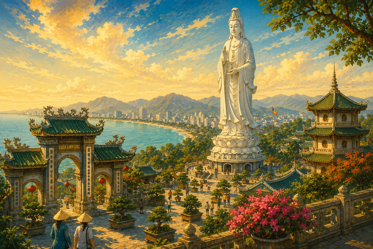 Illustrated view of Linh Ung Pagoda Lady Buddha in Da Nang