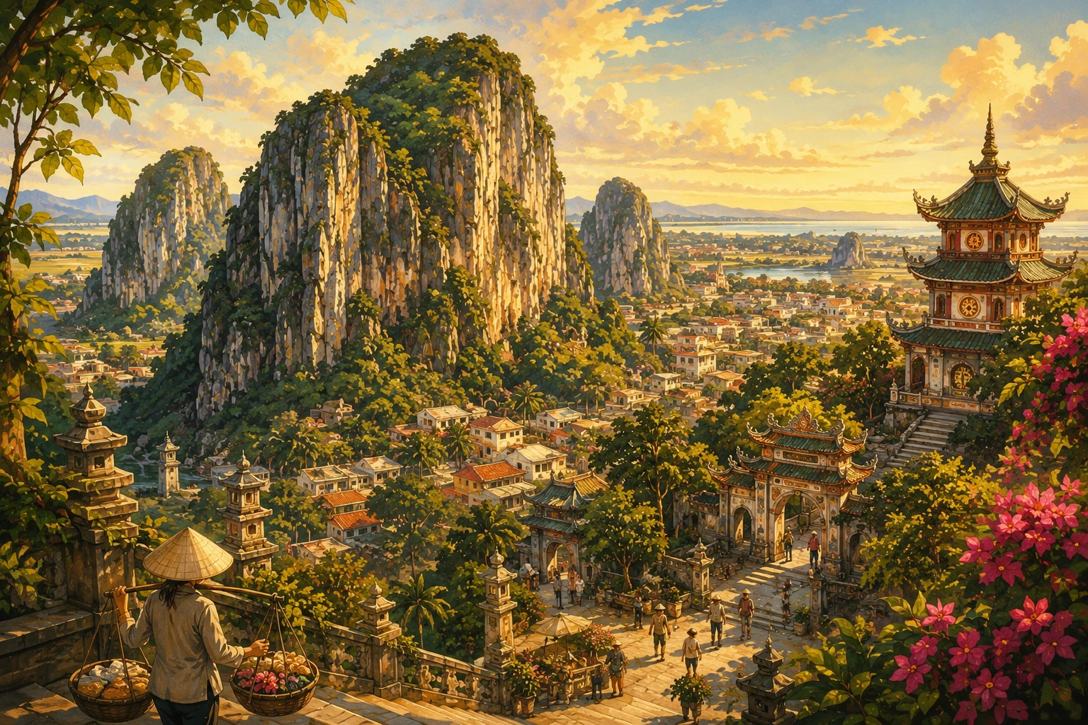 Illustrated view of Marble Mountains in Da Nang
