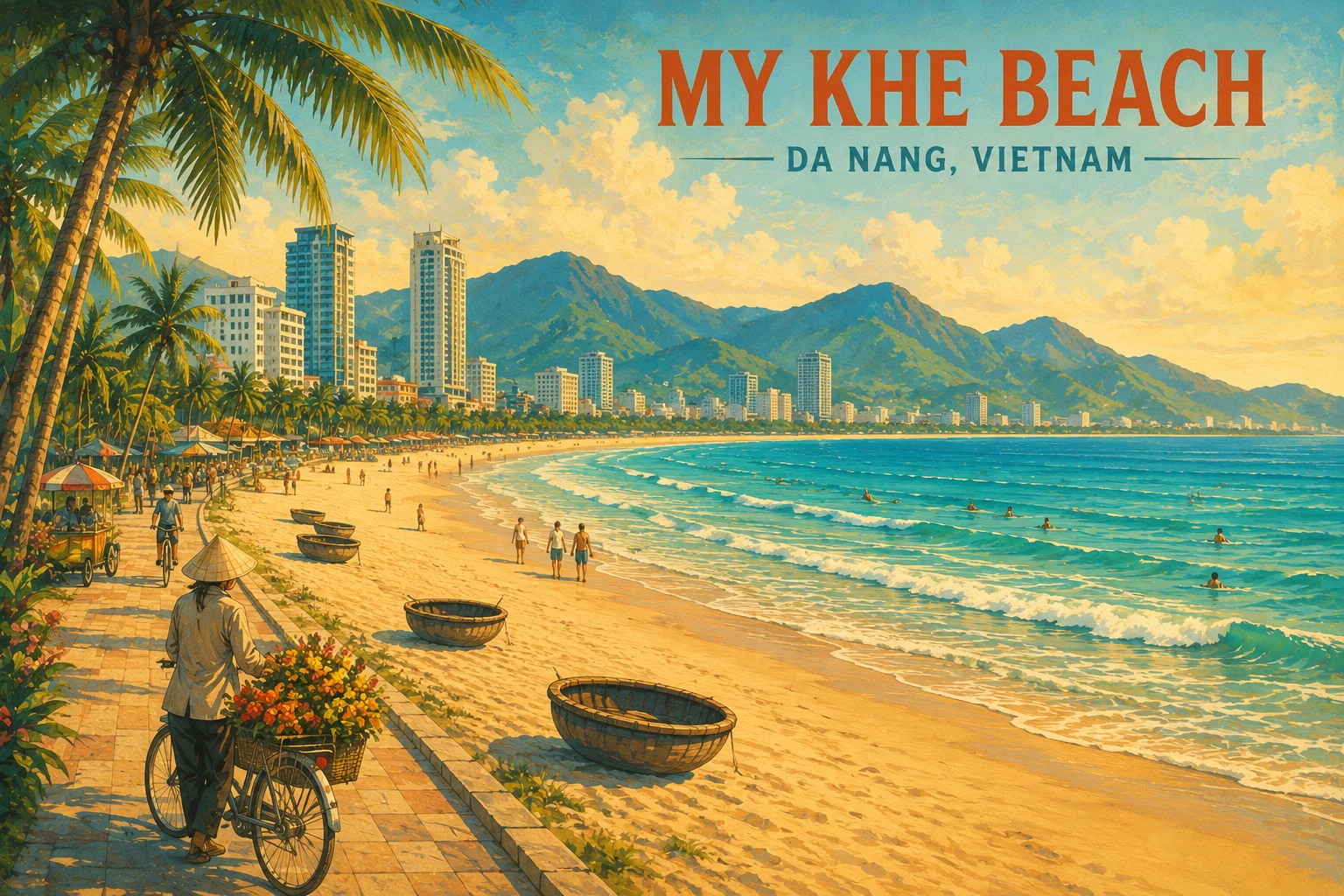 Illustrated view of My Khe Beach in Da Nang