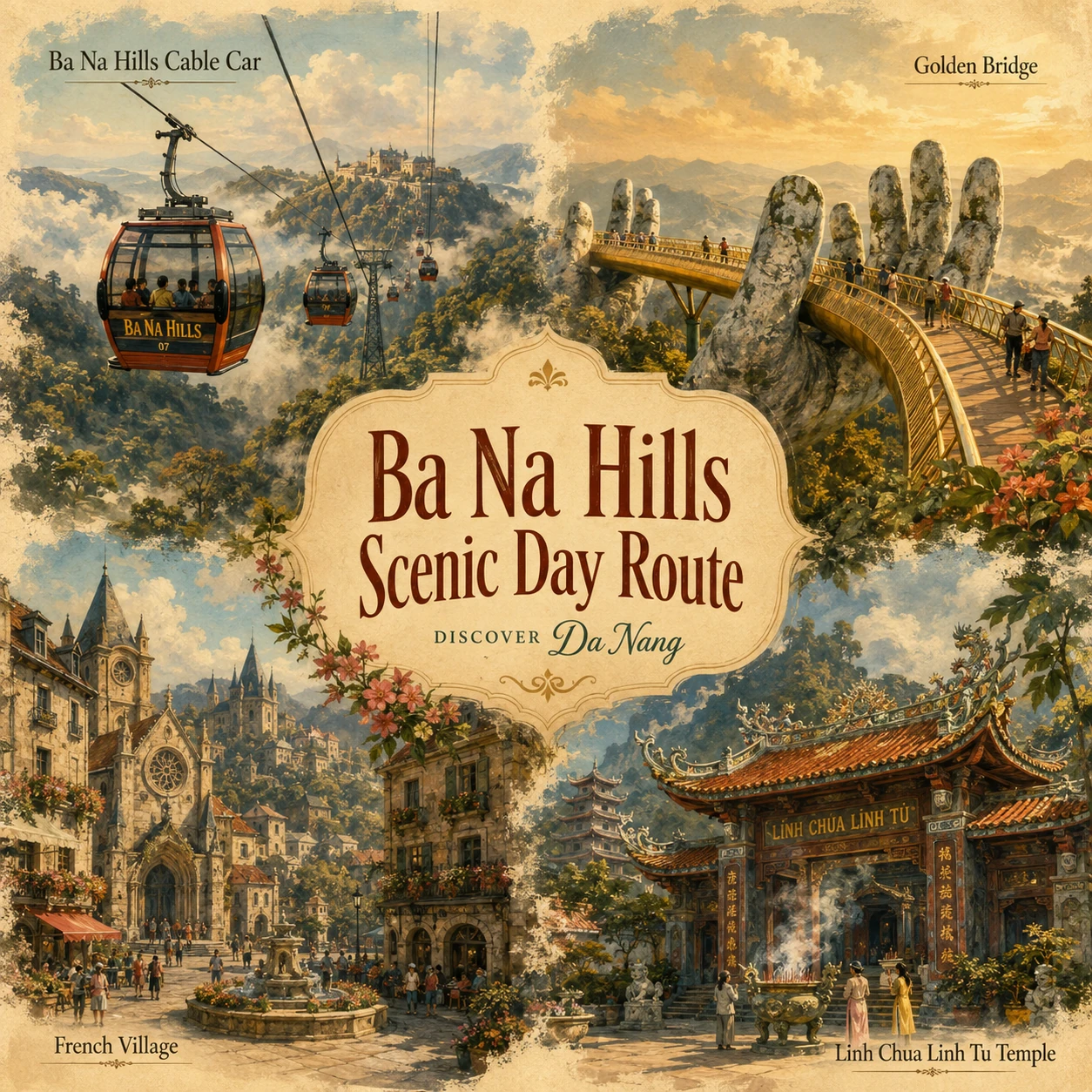 Illustrated Ba Na Hills Scenic Day route in Da Nang
