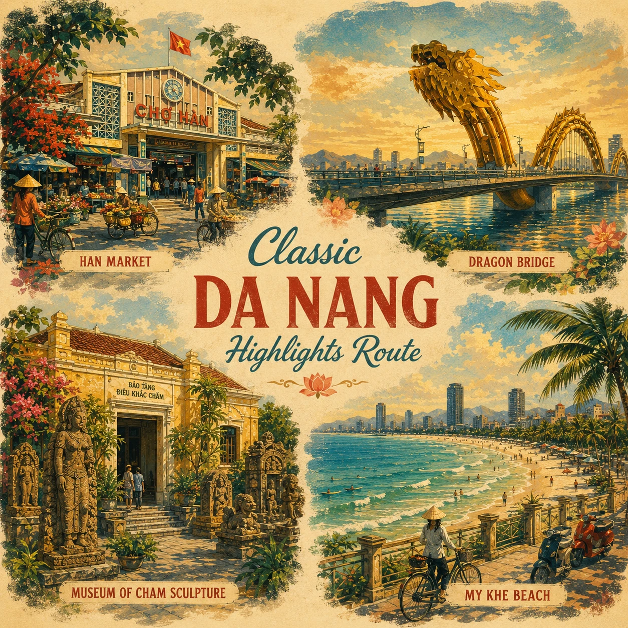 Illustrated Classic Da Nang Highlights route in Da Nang