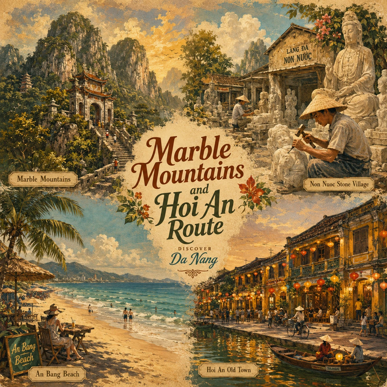 Illustrated Marble Mountains Hoi An route in Da Nang