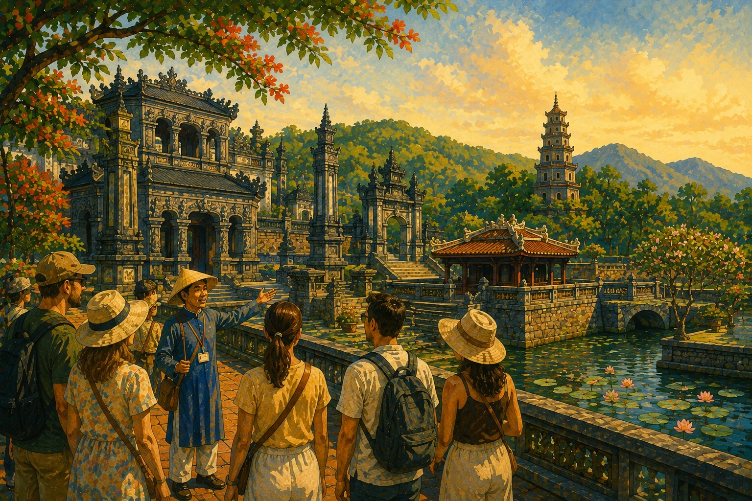 Travelers enjoying Hue Royal Tombs Tour in Hue