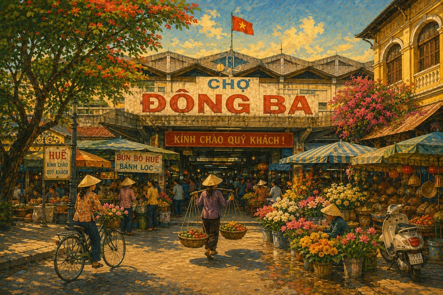 Illustrated view of Dong Ba Market in Hue