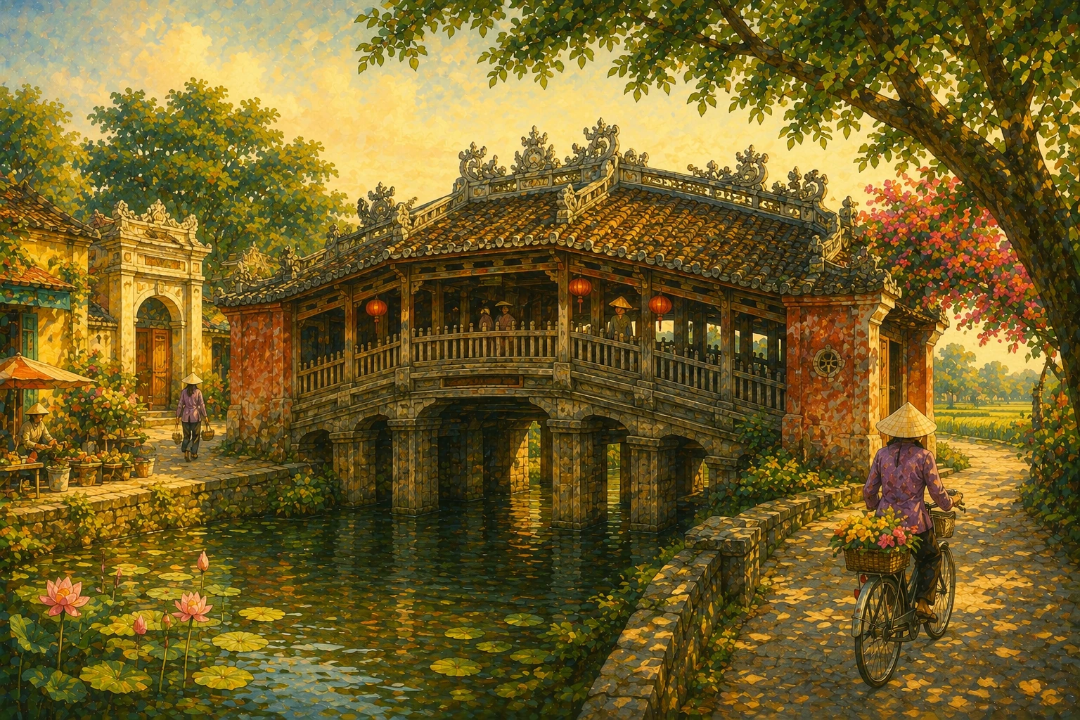 Illustrated view of Thanh Toan Covered Bridge in Hue