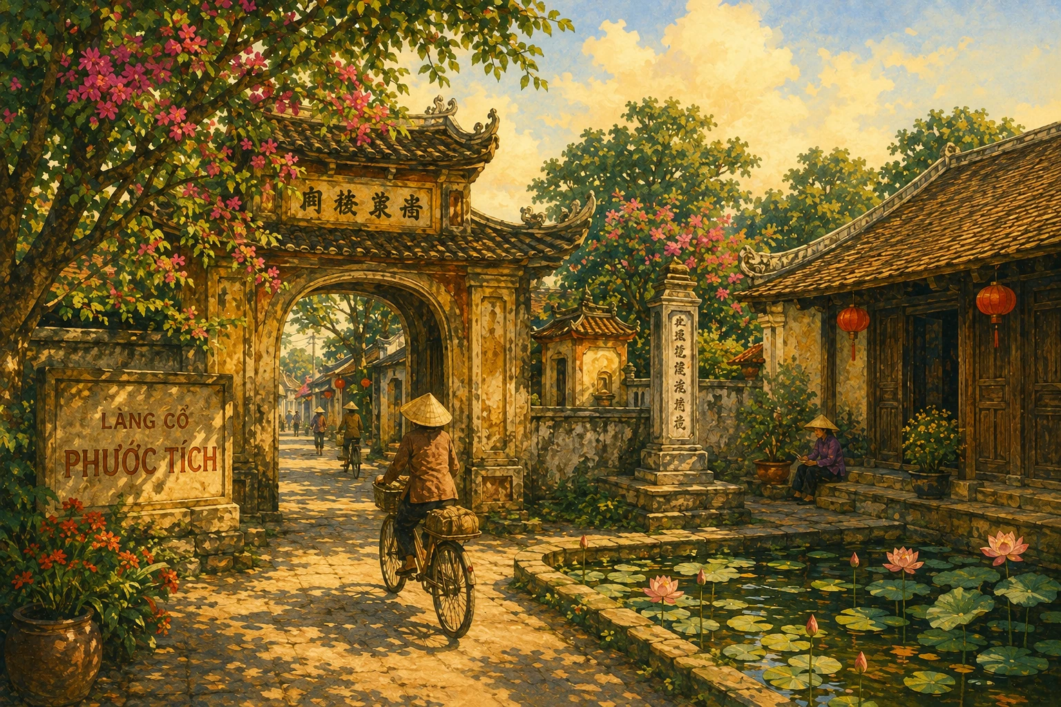 Atmospheric illustrated view of Phuoc Tich Ancient Village