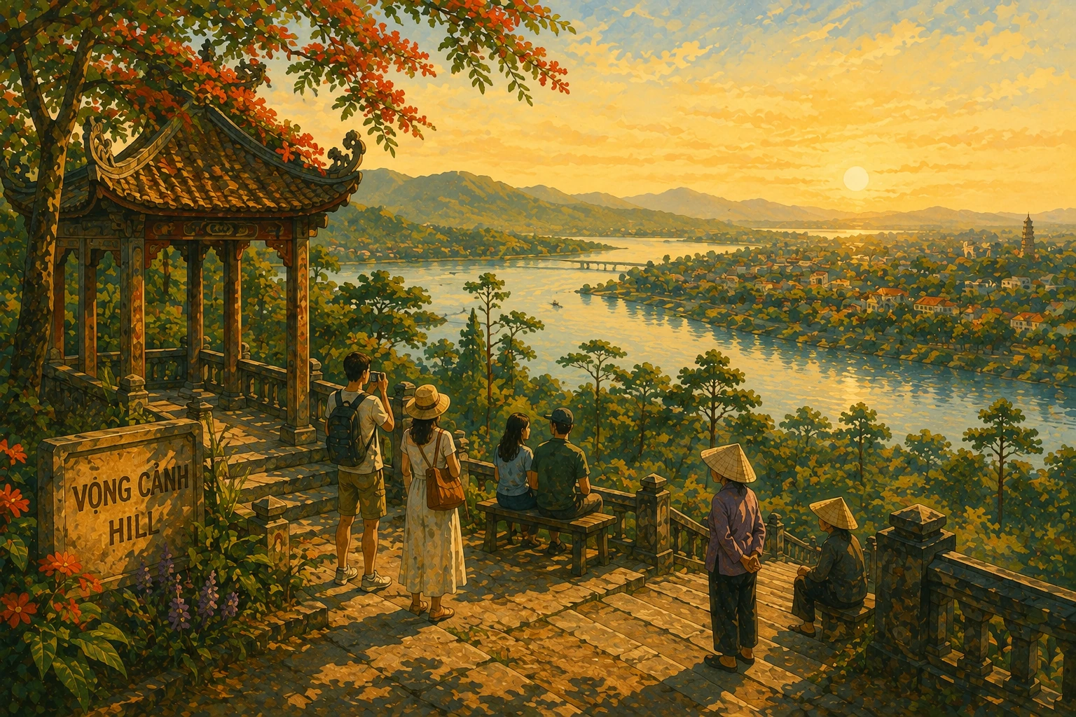 Atmospheric illustrated view of Vong Canh Hill
