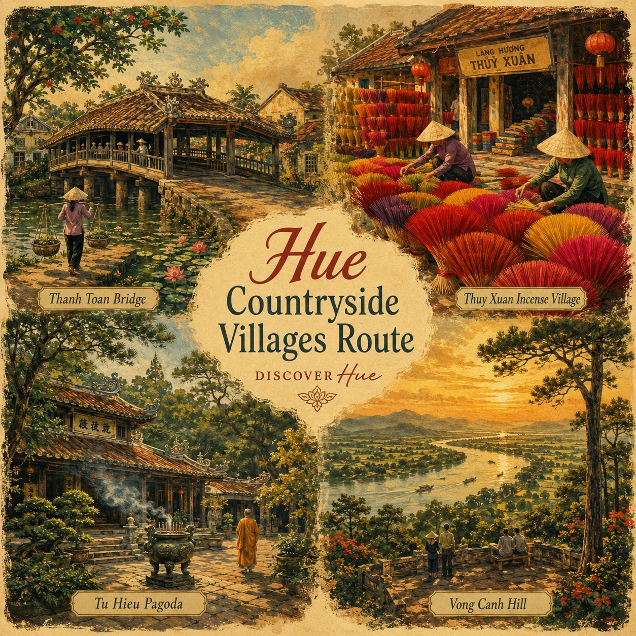 Illustrated Hue Countryside Villages route in Hue